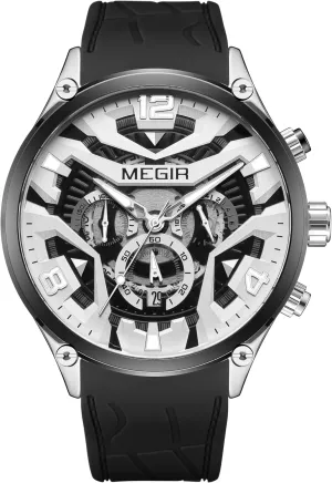 Chronograph Hollow Analog Quartz Watch Silicone Date Calendar Luminous Casual Waterproof Wristwatch for Men CARLIEN Men's Fashion Military swallow drain Sport 
