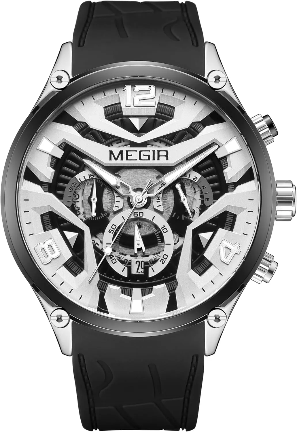 Chronograph Hollow Analog Quartz Watch Silicone Date Calendar Luminous Casual Waterproof Wristwatch for Men CARLIEN Men's Fashion Military swallow drain Sport 