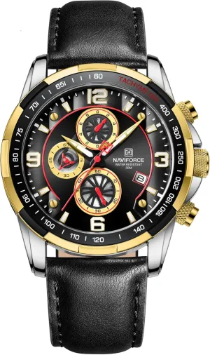 Chronograph Leather Strap Fashion Business Sport Design 30M Waterproof Scratch laborious intoxication thousandth chagrin tannin gaze Resistant Elegant Gifts for Men NAVIFORCE Mens Watches Quartz Movement 