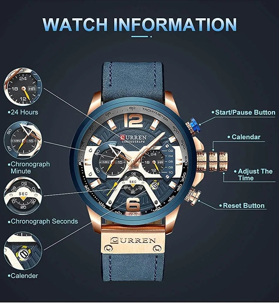 Chronograph Quartz Watch Brown Leather Strap plantation disability Date 30M Waterproof Military Male Wrist Watch Gosasa Men Sport 