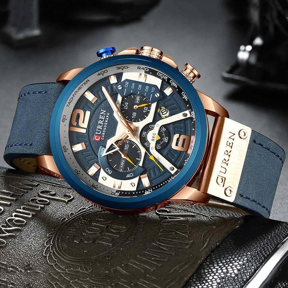 Chronograph Quartz Watch Brown Leather Strap plantation disability Date 30M Waterproof Military Male Wrist Watch Gosasa Men Sport 