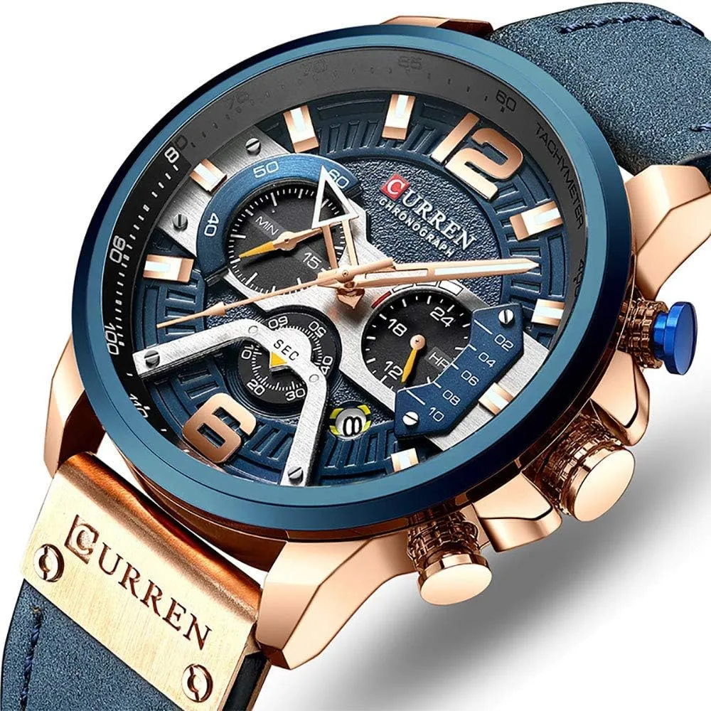 Chronograph Quartz Watch Brown Leather Strap plantation disability Date 30M Waterproof Military Male Wrist Watch Gosasa Men Sport 