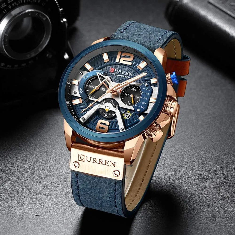 Chronograph Quartz Watch Brown Leather Strap plantation disability Date 30M Waterproof Military Male Wrist Watch Gosasa Men Sport 