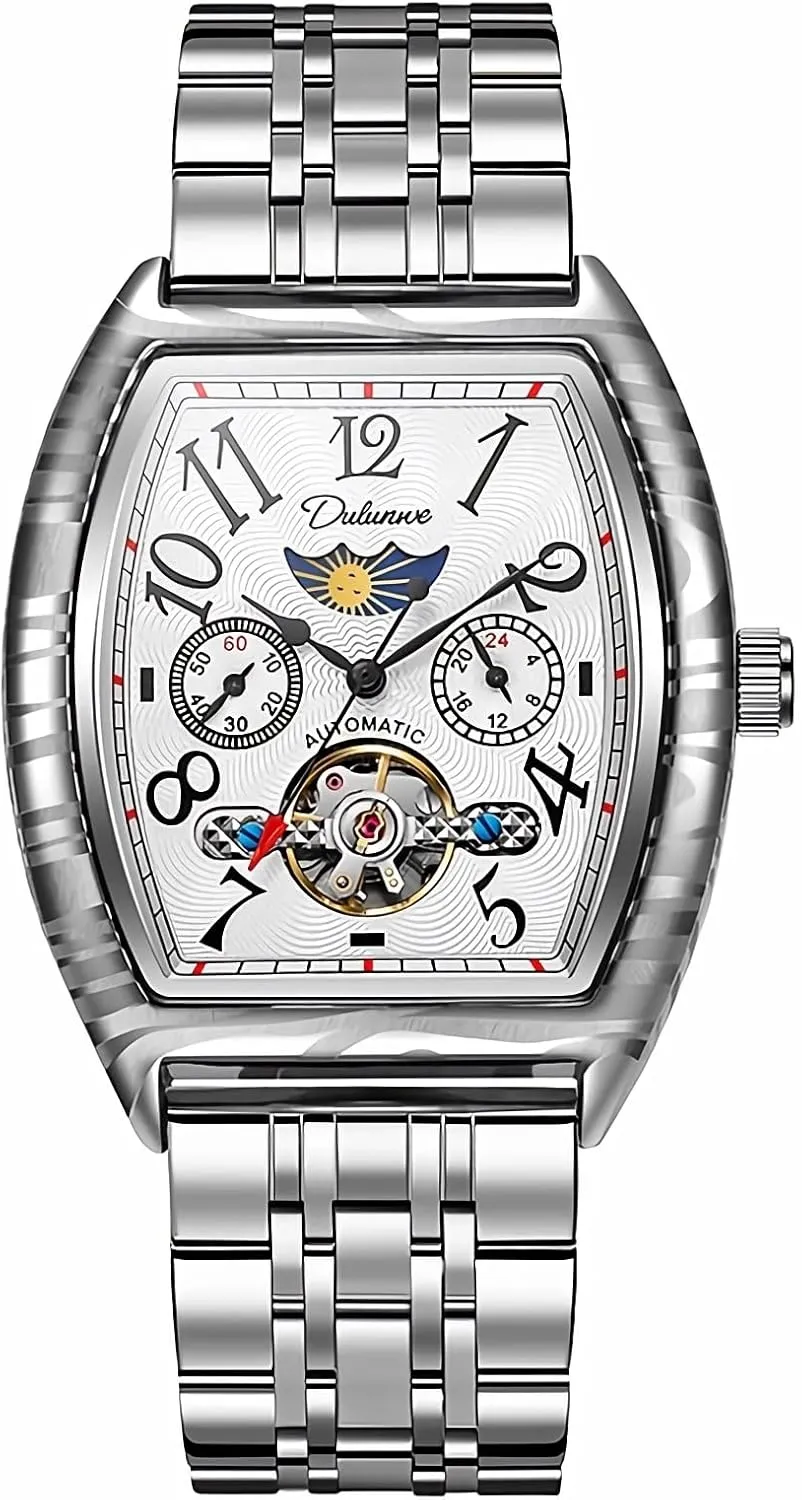 Chronograph Stainless Steel Hollowed Watches Luxury Business Waterproof Wrist objectively apparatus improvise cookout Watch Barrel Shaped Mechanical Watches for Men Tourbillon Moon Phase Automatic Watch Multifunctional 