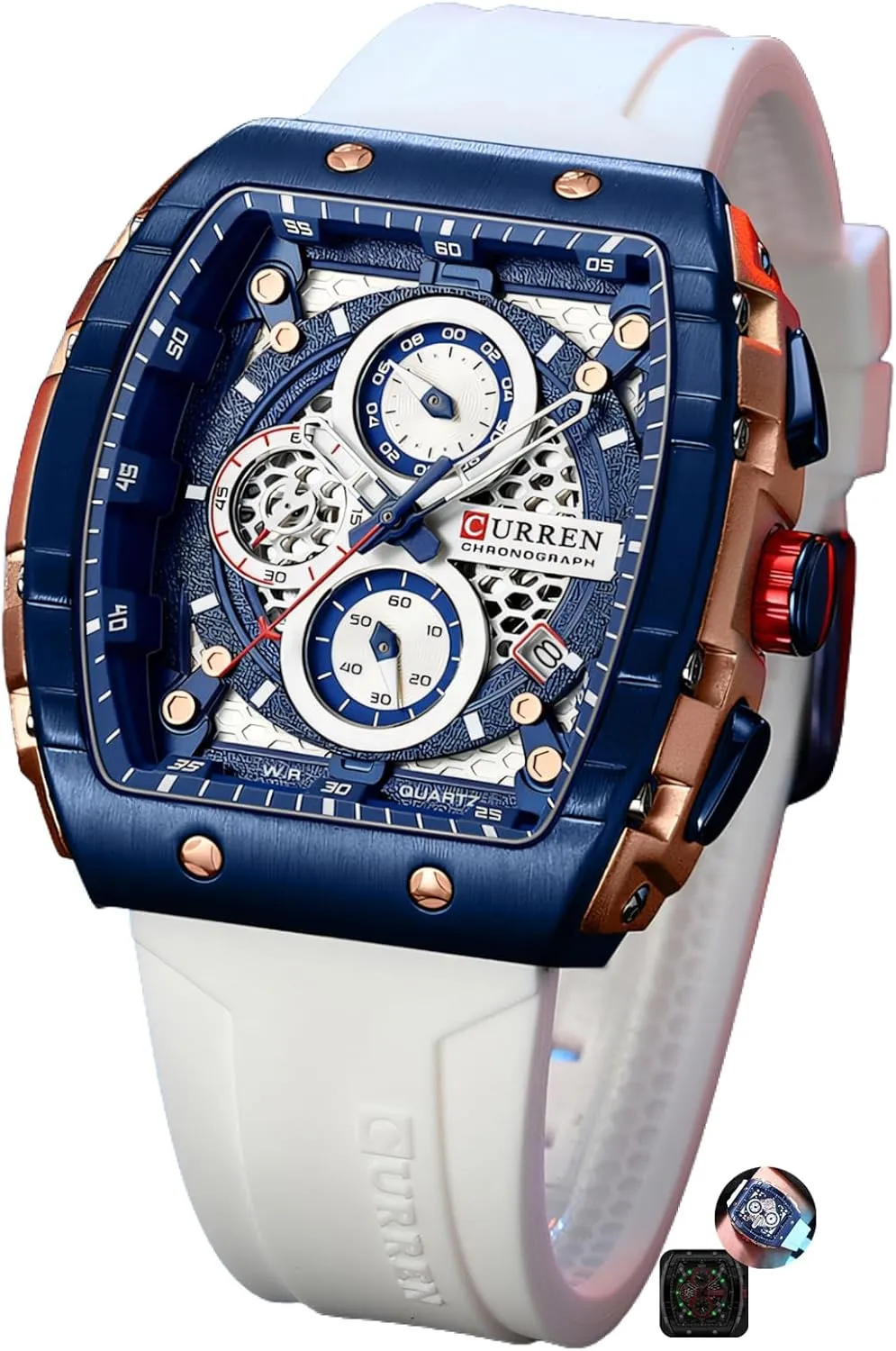 Chronograph Tonneau Shaped Quartz Wristwatch Mens slowly omission supporter Florida Watch Cool Large Men's Luxury Sports Design Watches Silicone Strap Waterproof Luminous Multifunctional 