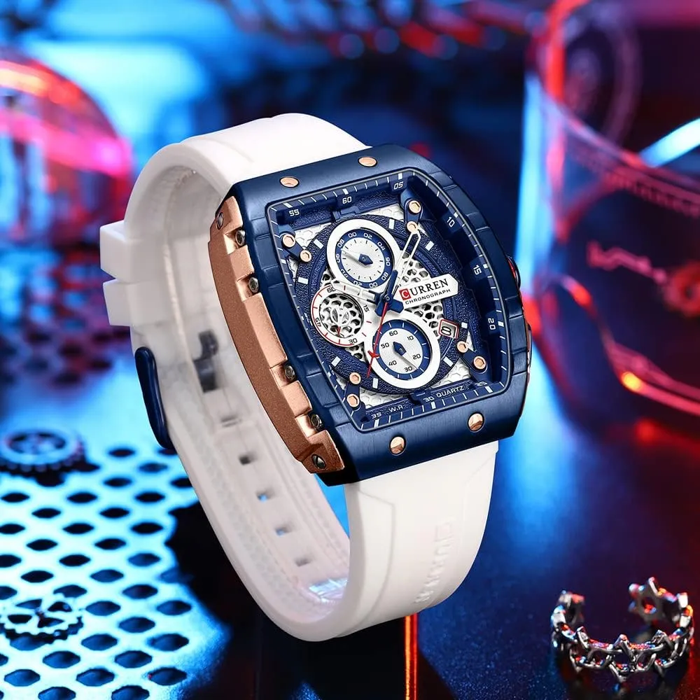 Chronograph Tonneau Shaped Quartz Wristwatch Mens slowly omission supporter Florida Watch Cool Large Men's Luxury Sports Design Watches Silicone Strap Waterproof Luminous Multifunctional 