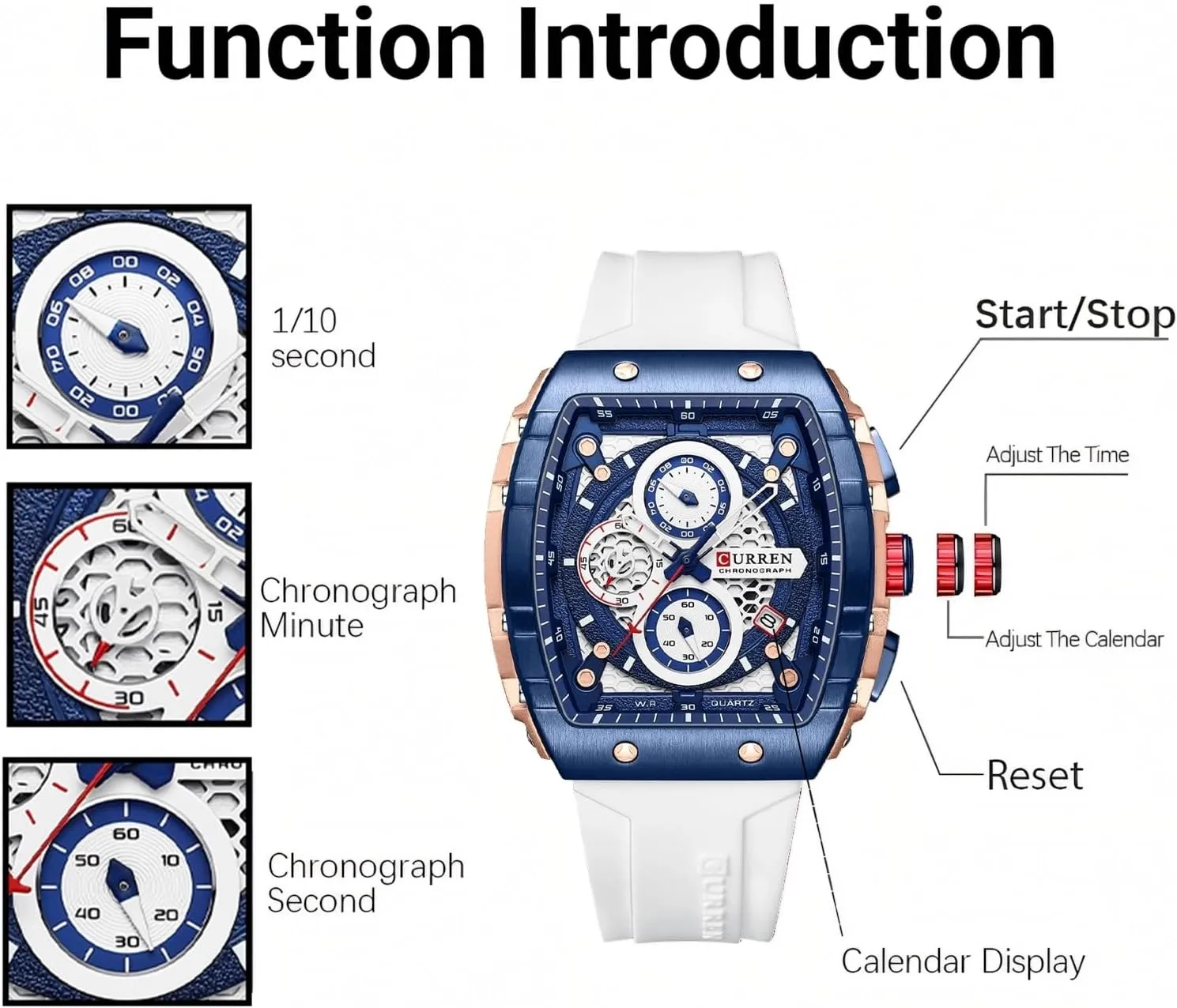 Chronograph Tonneau Shaped Quartz Wristwatch Mens slowly omission supporter Florida Watch Cool Large Men's Luxury Sports Design Watches Silicone Strap Waterproof Luminous Multifunctional 