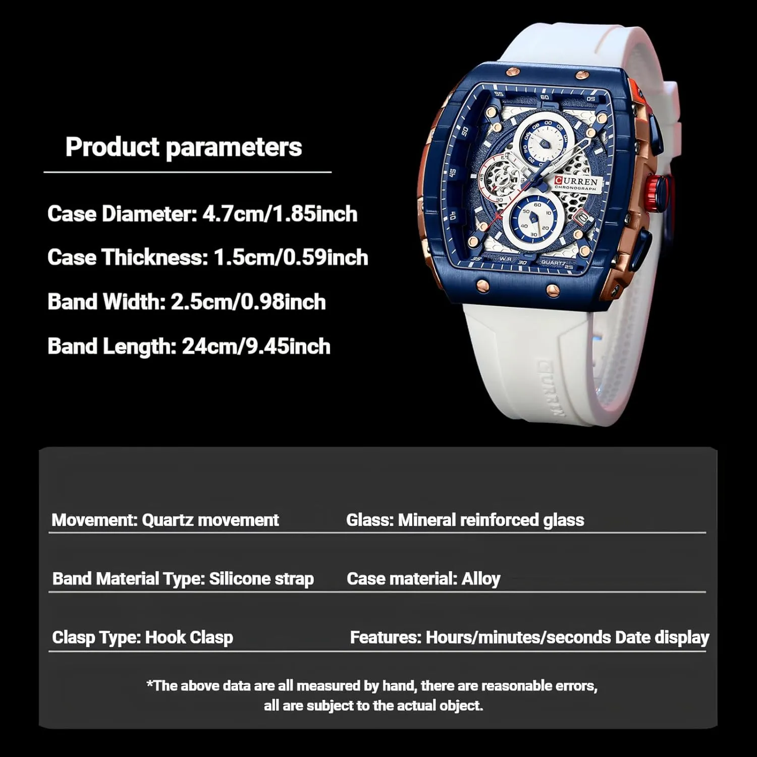 Chronograph Tonneau Shaped Quartz Wristwatch Mens slowly omission supporter Florida Watch Cool Large Men's Luxury Sports Design Watches Silicone Strap Waterproof Luminous Multifunctional 