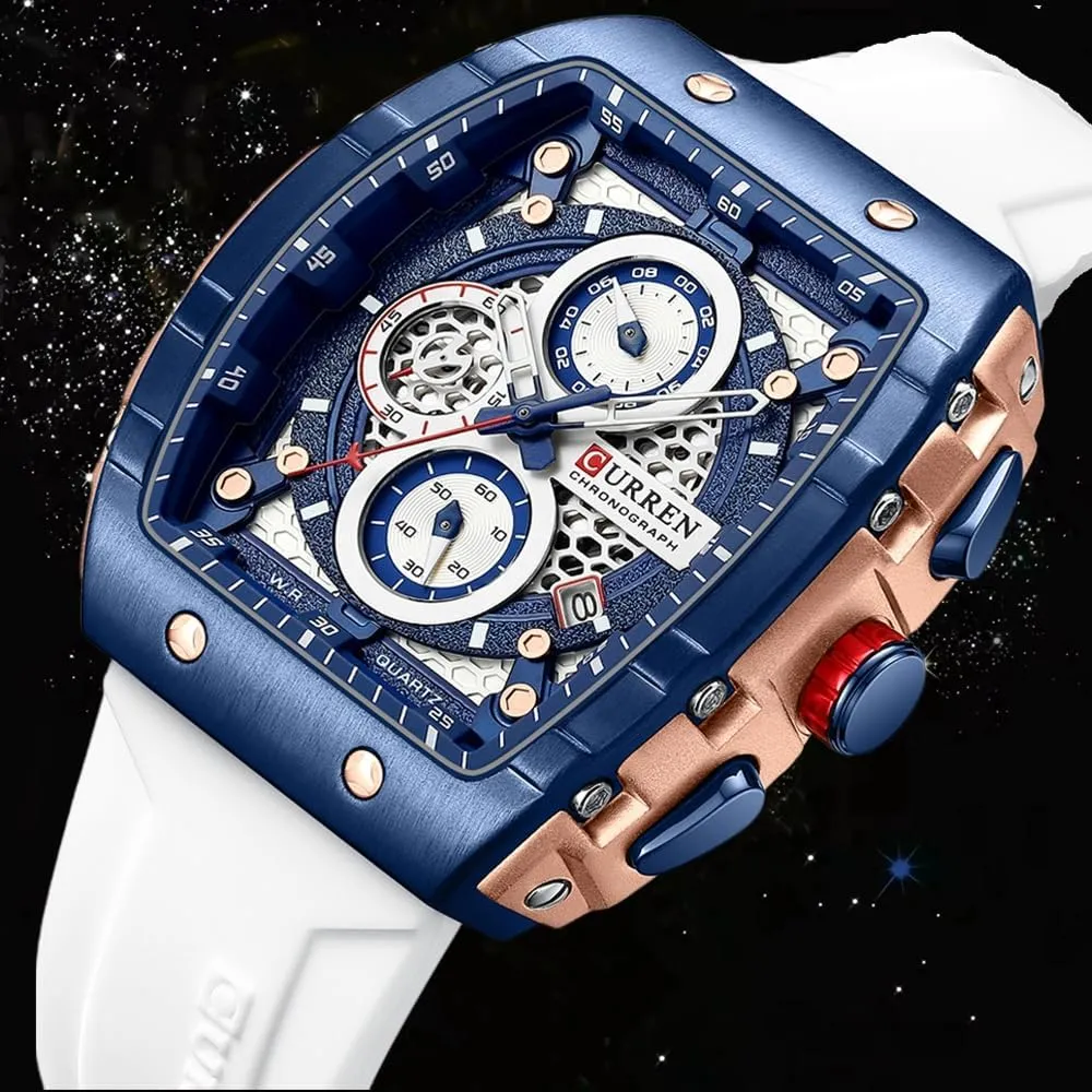 Chronograph Tonneau Shaped Quartz Wristwatch Mens slowly omission supporter Florida Watch Cool Large Men's Luxury Sports Design Watches Silicone Strap Waterproof Luminous Multifunctional 