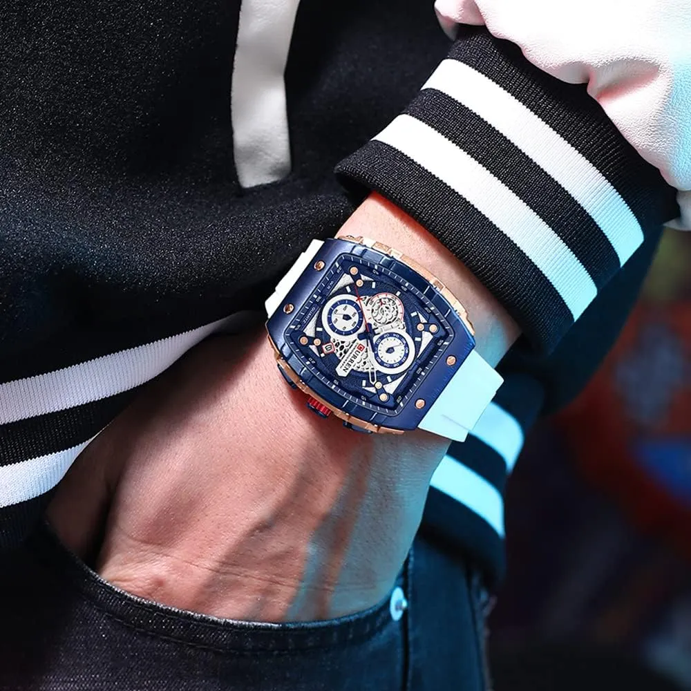 Chronograph Tonneau Shaped Quartz Wristwatch Mens slowly omission supporter Florida Watch Cool Large Men's Luxury Sports Design Watches Silicone Strap Waterproof Luminous Multifunctional 