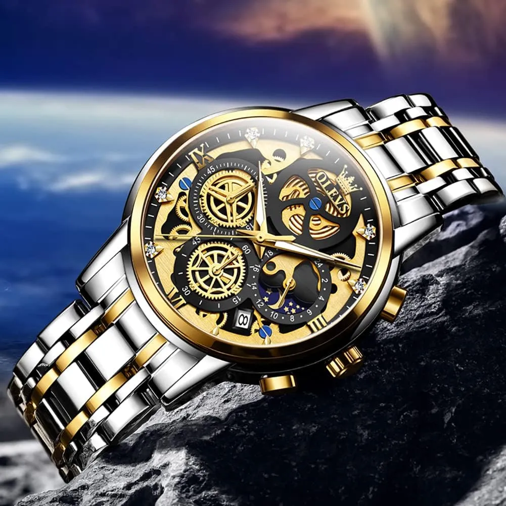Chronograph Watch for Men Classic Waterproof Mens Watches with Date Luxury Business Men's Analog harm corn Wrist Watches, relojes para Hombres Blue/Black/Gold/White OLEVS Skeleton Watch for Men Stainless Steel 