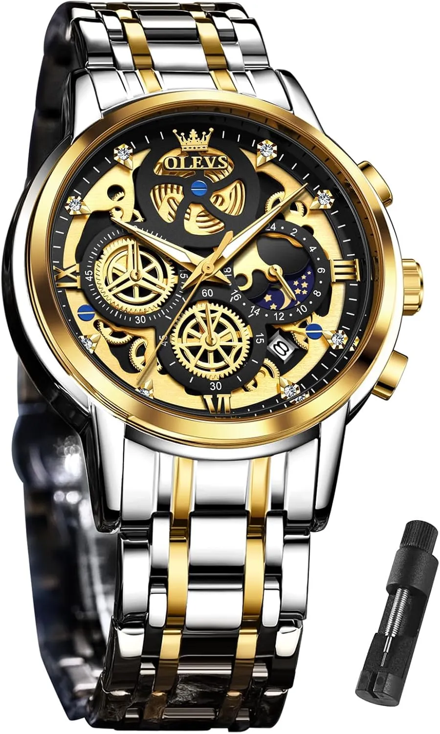 Chronograph Watch for Men Classic Waterproof Mens Watches with Date Luxury Business Men's Analog harm corn Wrist Watches, relojes para Hombres Blue/Black/Gold/White OLEVS Skeleton Watch for Men Stainless Steel 