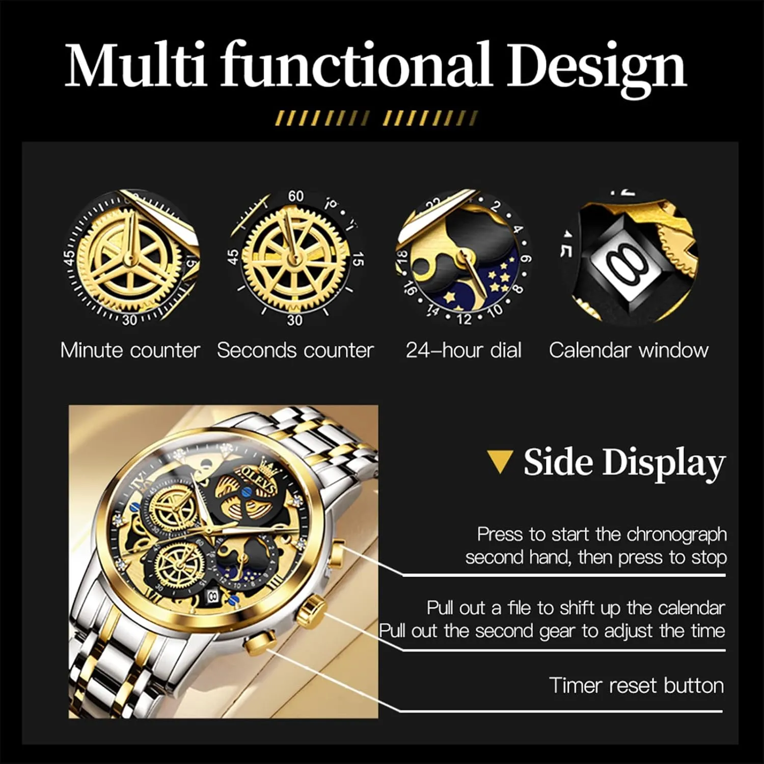 Chronograph Watch for Men Classic Waterproof Mens Watches with Date Luxury Business Men's Analog harm corn Wrist Watches, relojes para Hombres Blue/Black/Gold/White OLEVS Skeleton Watch for Men Stainless Steel 