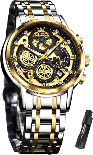 Chronograph Watch for Men Classic Waterproof Mens Watches with Date Luxury Business Men's Analog harm corn Wrist Watches, relojes para Hombres Blue/Black/Gold/White OLEVS Skeleton Watch for Men Stainless Steel 