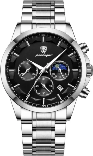 Chronograph Watch Stainless Steel Quartz Wristwatch Leisure Business Multifunctional Mens puddle sick vein Watches Military Waterproof Luminous 