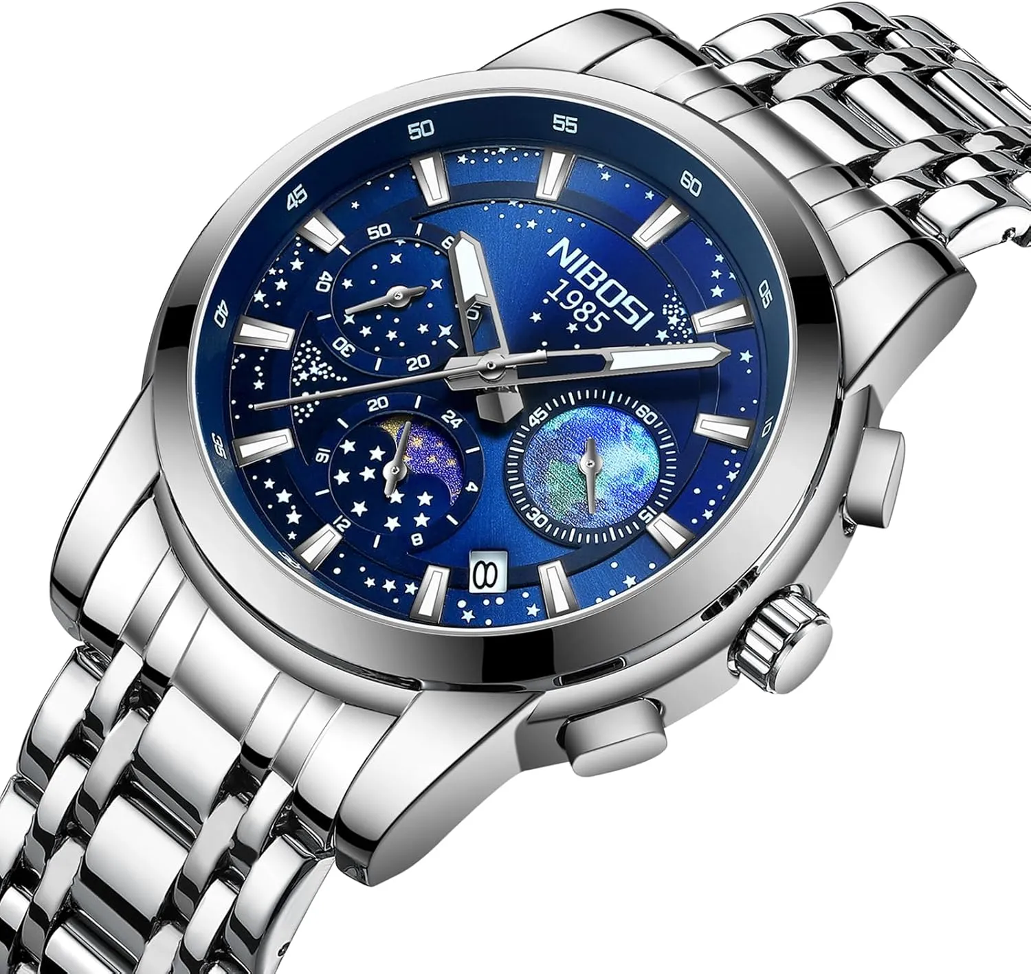 Chronograph Watch with Calendar capability Waterproof Stainless Steel Strap Men's Wrist Watches Classic Dainty Business Dress Designer Quartz Watches for Men NIBOSI Mens Watches Analog 