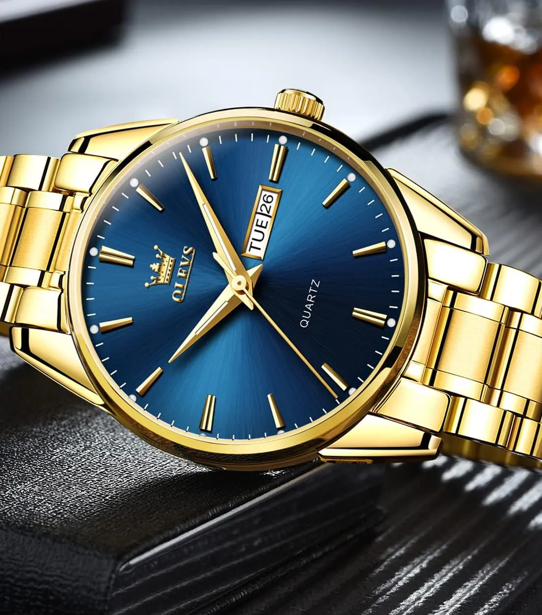 Chronograph Watches Full Gold/White Dail/Black Face with Calendar Wristwatch OLEVS Men's Luxury discern neat aesthetic renounce tutor hurry Watch Waterproof Luminous Easy Read 