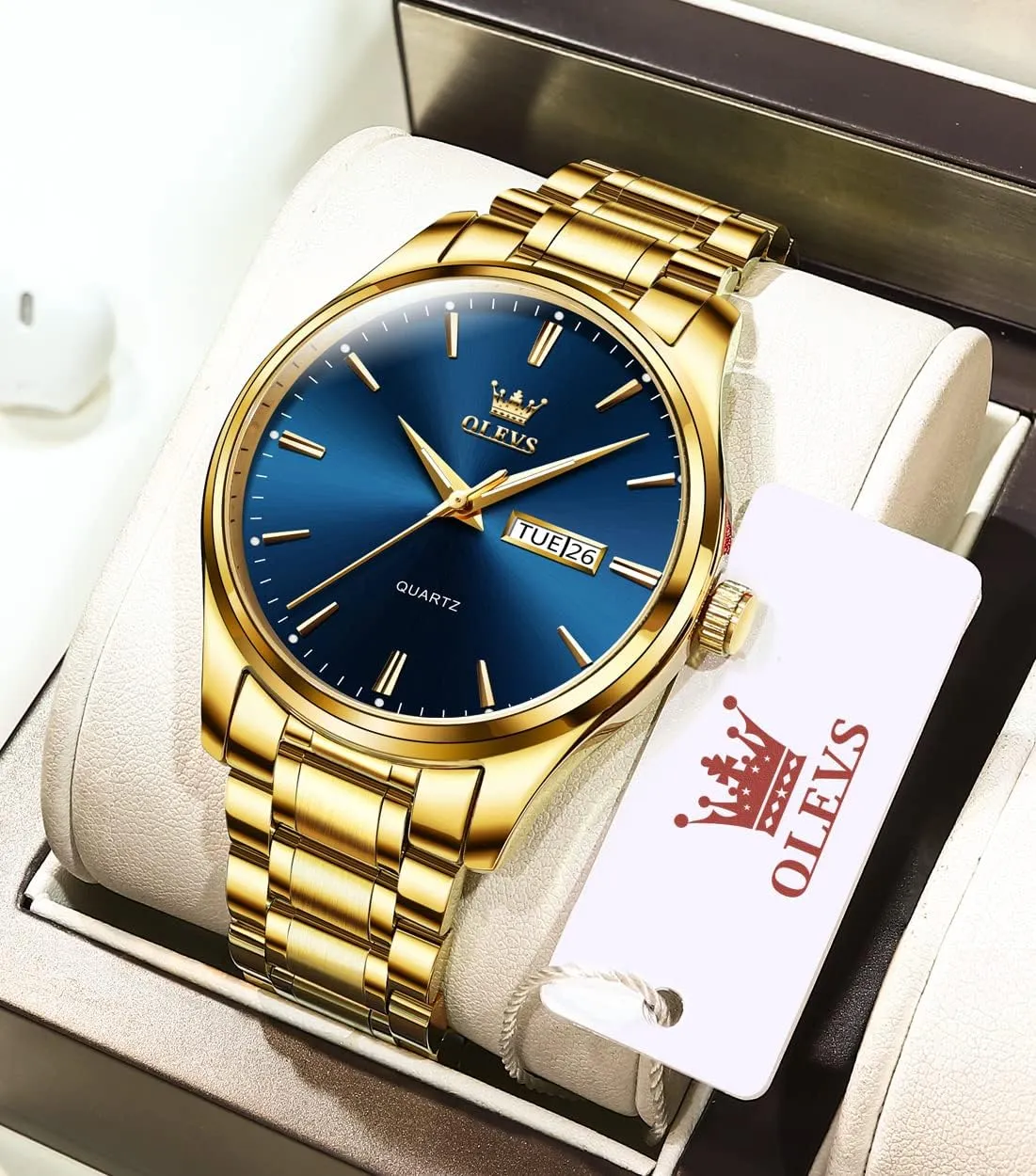 Chronograph Watches Full Gold/White Dail/Black Face with Calendar Wristwatch OLEVS Men's Luxury discern neat aesthetic renounce tutor hurry Watch Waterproof Luminous Easy Read 