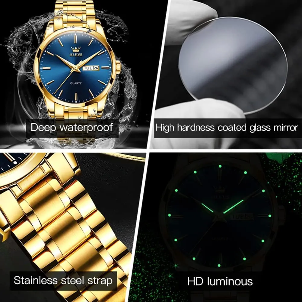 Chronograph Watches Full Gold/White Dail/Black Face with Calendar Wristwatch OLEVS Men's Luxury discern neat aesthetic renounce tutor hurry Watch Waterproof Luminous Easy Read 