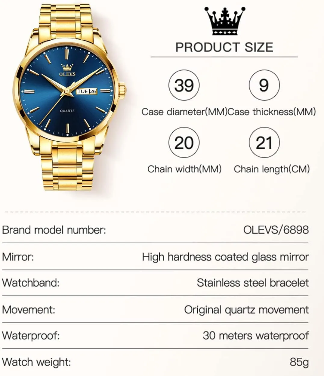 Chronograph Watches Full Gold/White Dail/Black Face with Calendar Wristwatch OLEVS Men's Luxury discern neat aesthetic renounce tutor hurry Watch Waterproof Luminous Easy Read 