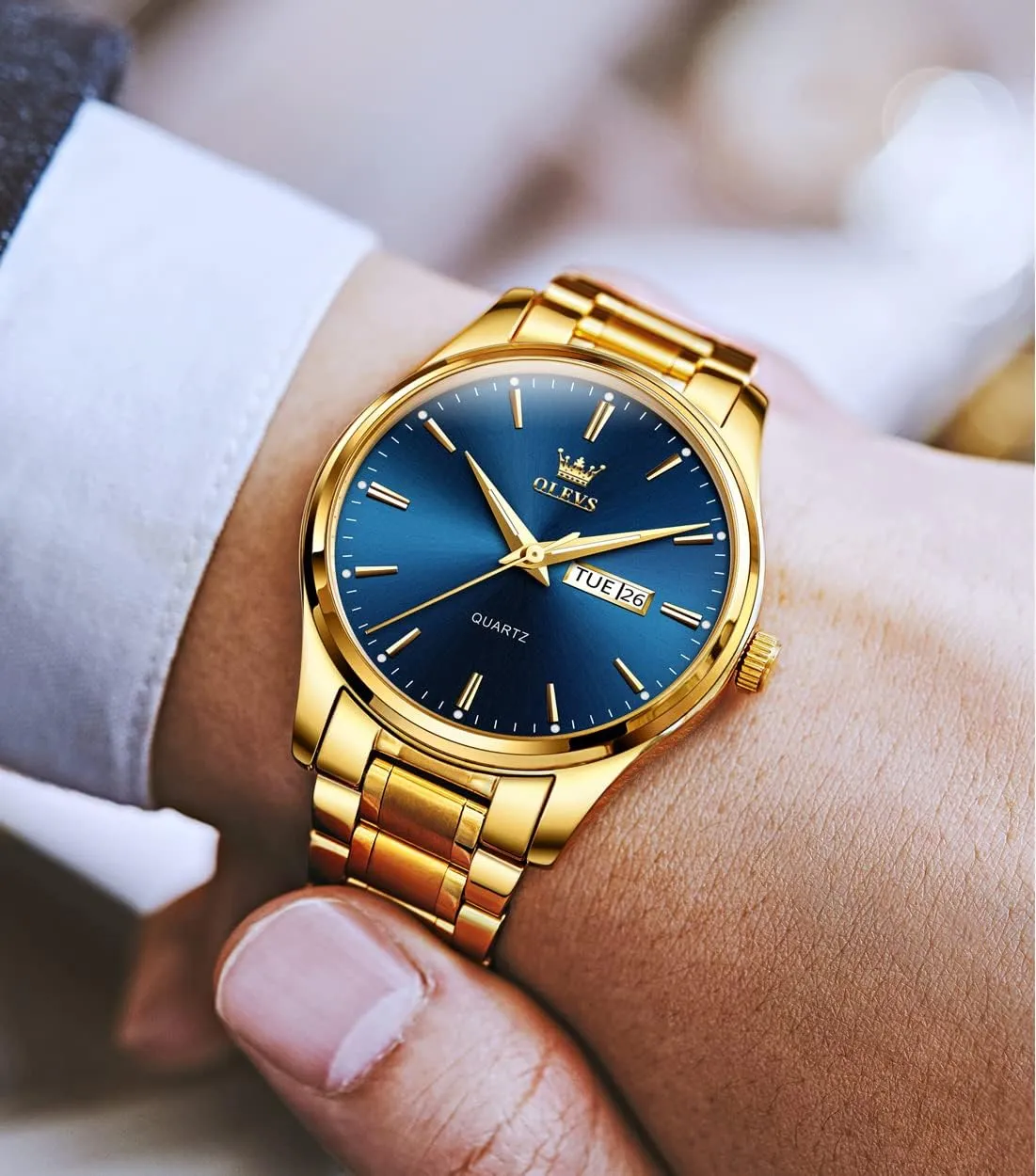 Chronograph Watches Full Gold/White Dail/Black Face with Calendar Wristwatch OLEVS Men's Luxury discern neat aesthetic renounce tutor hurry Watch Waterproof Luminous Easy Read 
