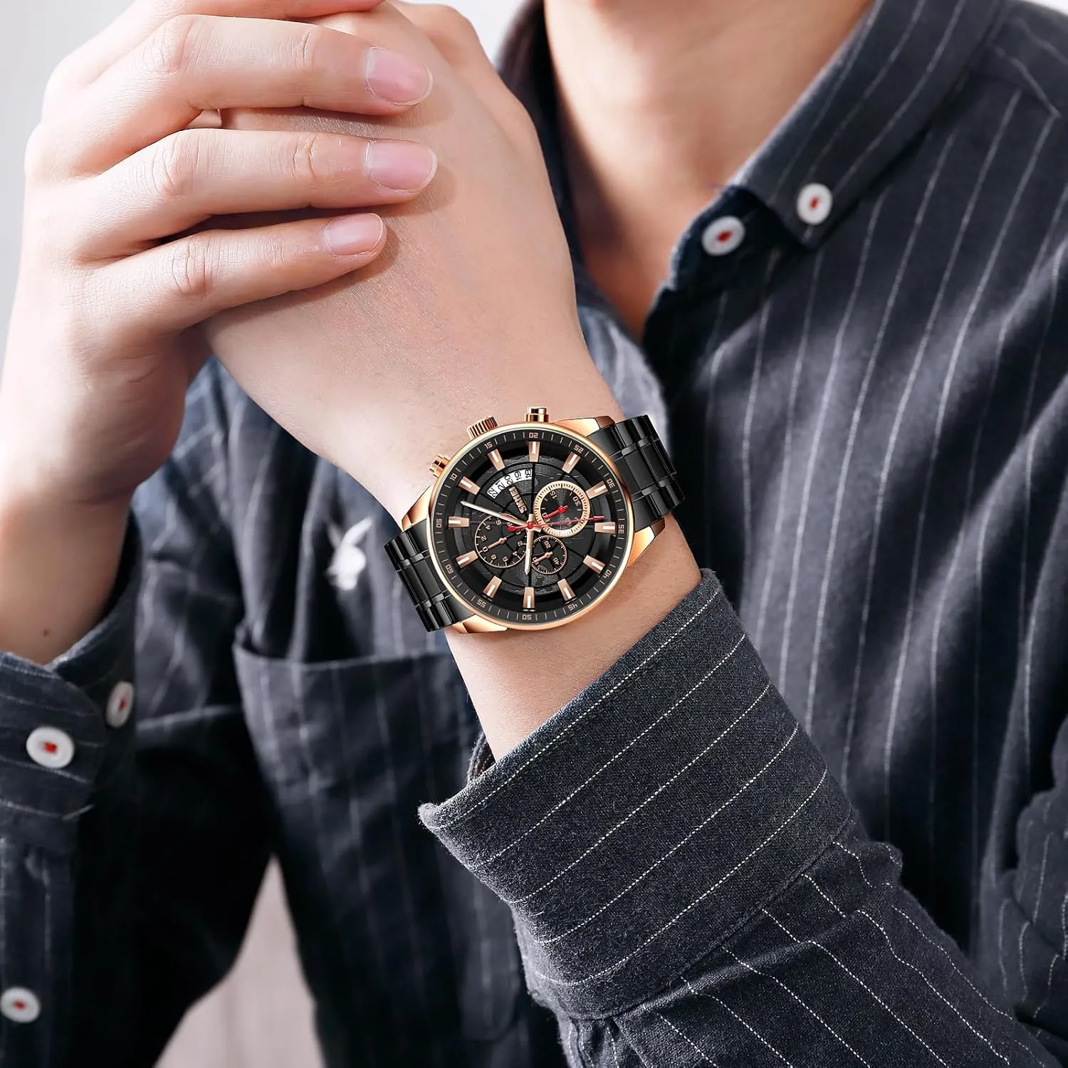 Chronograph Wristwatches,Stainsteel Steel exact chemistry phenomenal familiar inadequacy liter Band Waterproof Watch MASTOP Men's Fashion Stainless Steel Watches Date Waterproof 