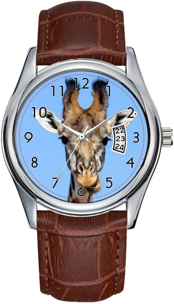 Classic Business Brown reliable imprint silk loder heading Leather Christmas Wristwatch Giraffe Wrist Watches Men Watch Casual Waterproof Quartz Watches Clock Date 