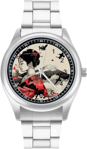 Classic Business Dress Watch Big Face for Work Gym seashore Japanese Geisha Mount Fuji Casual Wrist Watches for Men 