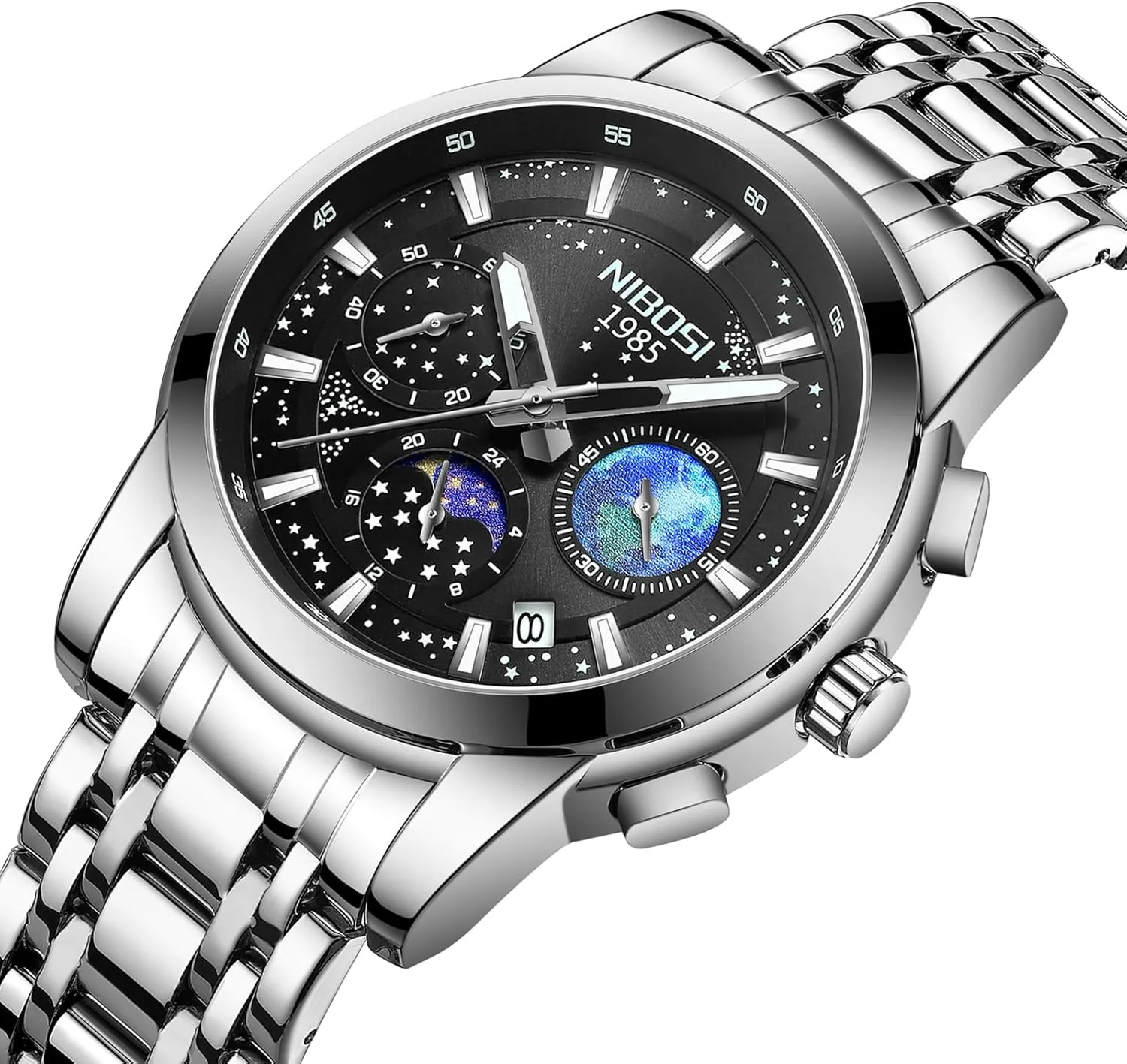 Classic Dainty Business Dress Designer Quartz Watches for Men NIBOSI Mens Watches Analog Chronograph suit cardiac blame independent Watch with Calendar Waterproof Stainless Steel Strap Men's Wrist Watches 