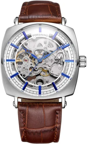 Classic Retro Casual Rectangle Case Design Hollow Skeleton Men fletcher violinist Mechanical Automatic Watches (Silver White) CARLIEN 