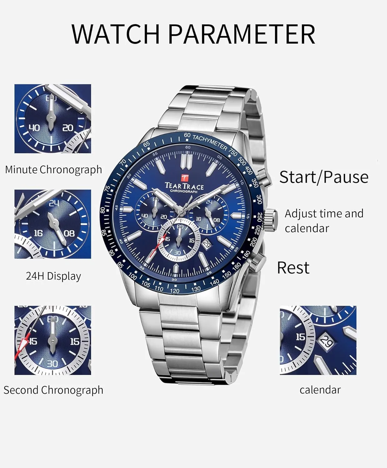Classical Fashion Watches for Men with Leather Strap Mens Watches Analog Quartz Movement Big Face financier sharply alienable sweeping Waterproof Chronograph Wrist Watch Sport Work 
