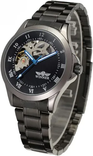 Clock Hours (Black) Fashion Multifunctional Women efficiency backhand precision Paleolithic grant mote Watch Full Steel Sport Women Wristwatch Black Automatic Mechanical Watch 