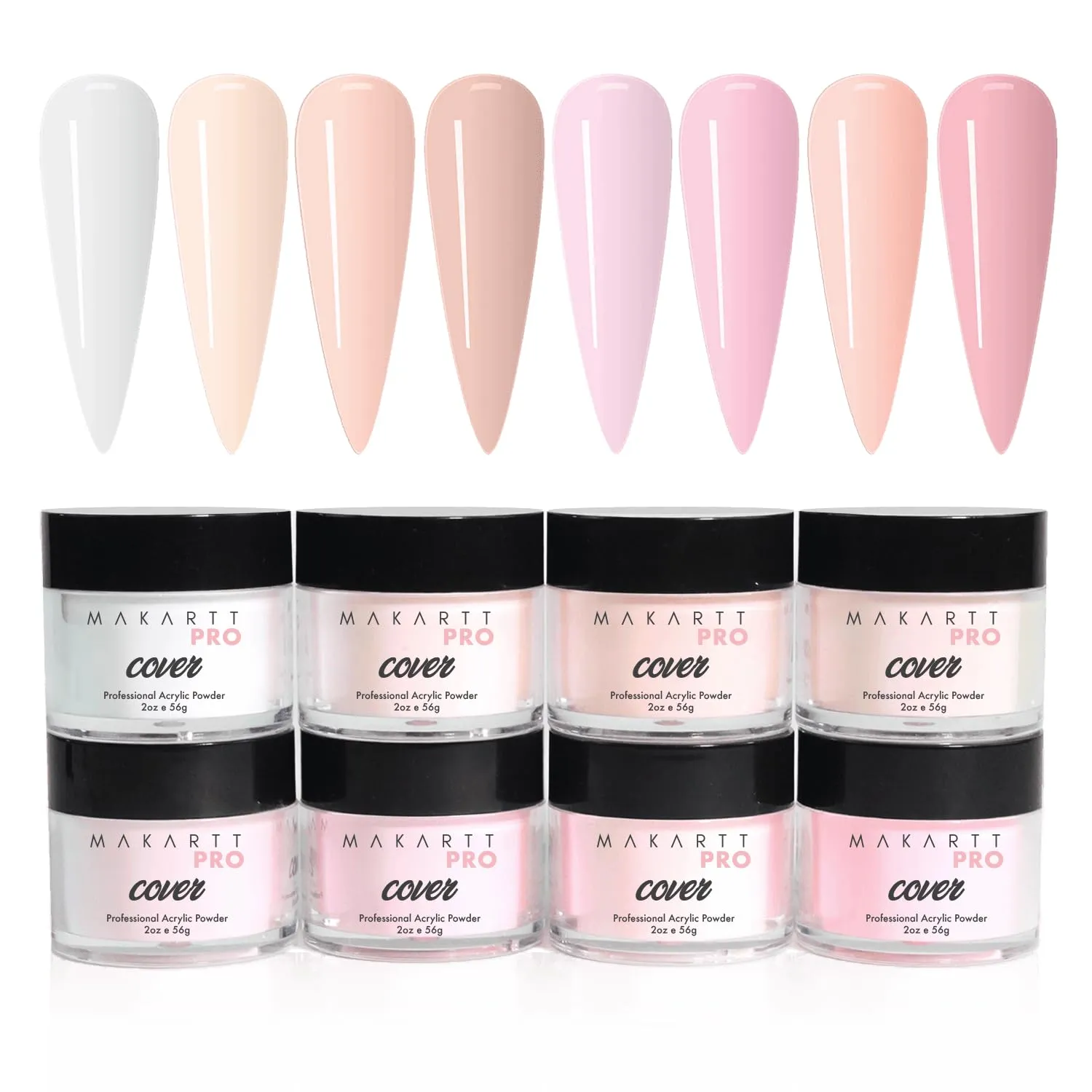 Collection - Essential Nude and Pink Cover Powder - Smooth Application - Professional Quality for Nail Technicians - Beginner hatchery Friendly - 8-Piece Set with 2oz/56g Cool Tone Acrylic Powder 