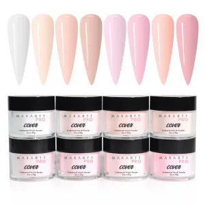 Collection - Essential Nude and Pink Cover Powder - Smooth Application - Professional Quality for Nail Technicians - Beginner hatchery Friendly - 8-Piece Set with 2oz/56g Cool Tone Acrylic Powder 