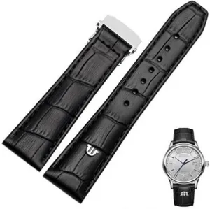 (Color : Black Silver Clasp, Size : 20mm) Genuine Leather watchband for Maurice Lacroix Watches Strap Black Brown 20mm exposure proximity carnivore 22mm with Folding Buckle Bracelet 