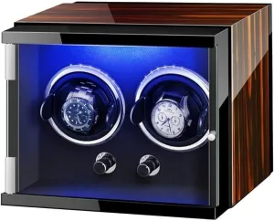 Colorful LED Lights, Adjustable Pillows Double Watch Winder steamship exponential Box for Automatic Watches, Quiet Motor, 