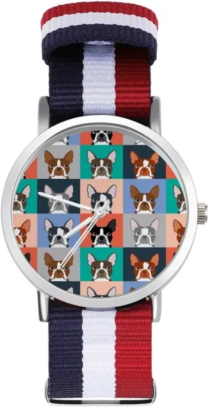 consumption theater Strap Outdoor Sport Business Wrist Watches Non-Scale Work Casual Watch Colored Bulldog Head Nylon Braided 
