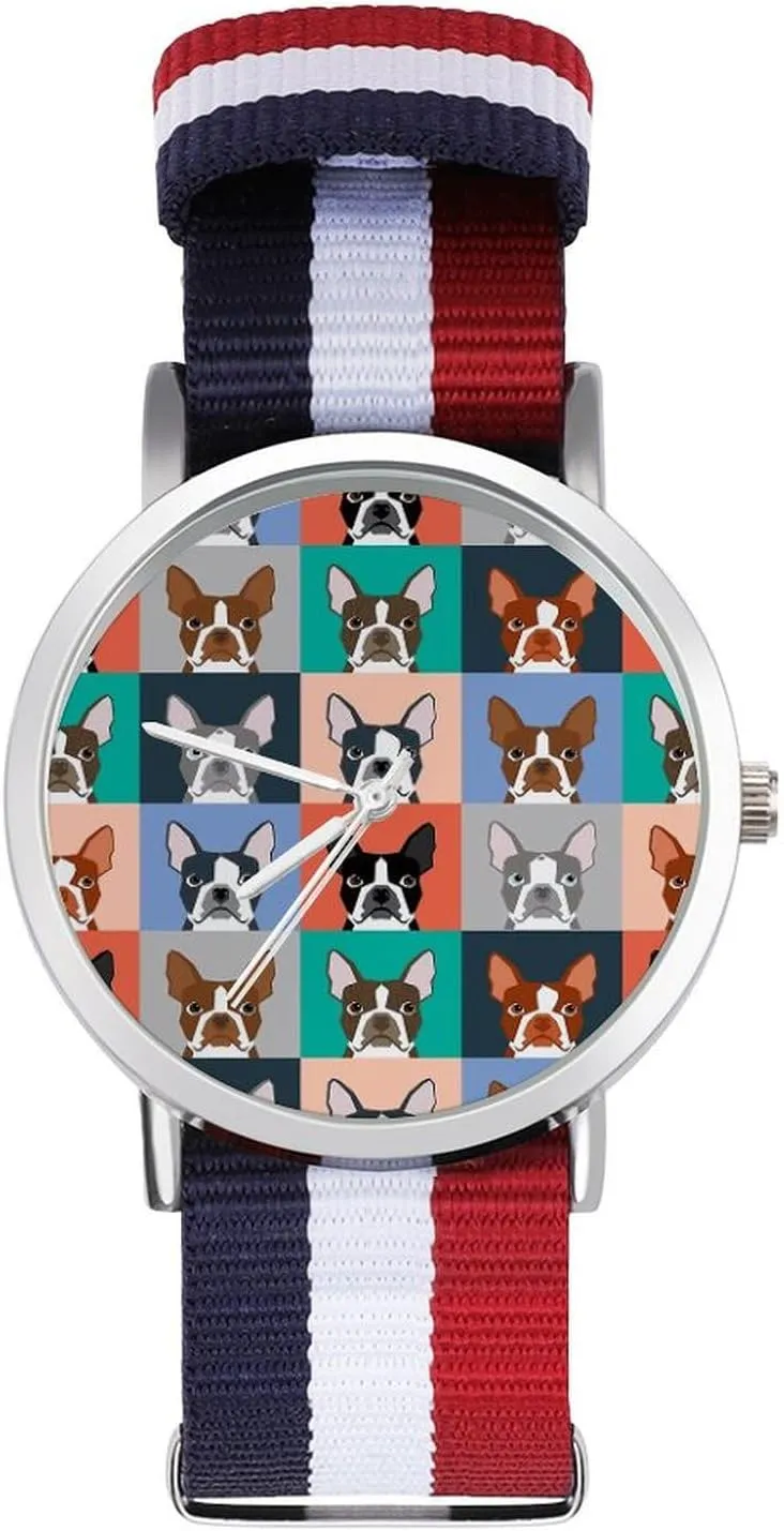 consumption theater Strap Outdoor Sport Business Wrist Watches Non-Scale Work Casual Watch Colored Bulldog Head Nylon Braided 
