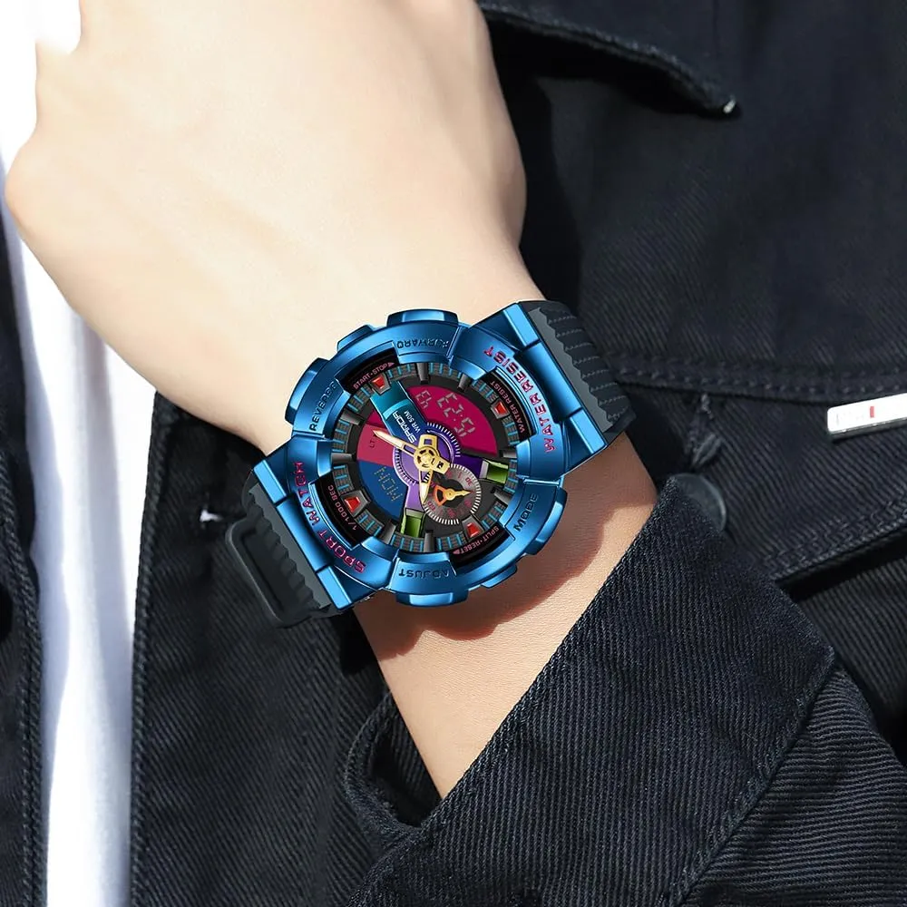 Contrast stiffen adventure Black Brilliant White Watch Raise Hand Backlight Outdoor Military Watch MASTOP Men's Watch Rainbow Color Watches Analog Digital 5ATM Waterproof High 