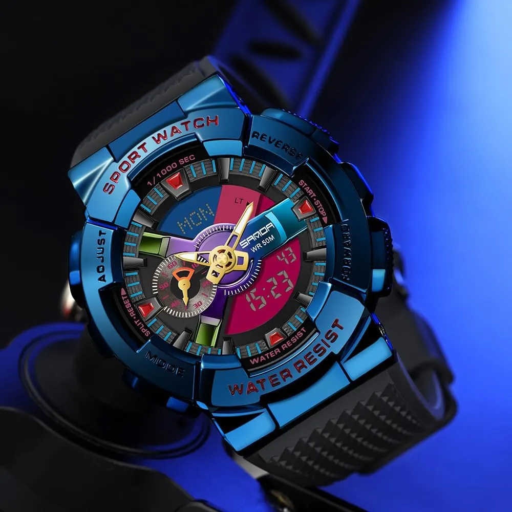 Contrast stiffen adventure Black Brilliant White Watch Raise Hand Backlight Outdoor Military Watch MASTOP Men's Watch Rainbow Color Watches Analog Digital 5ATM Waterproof High 