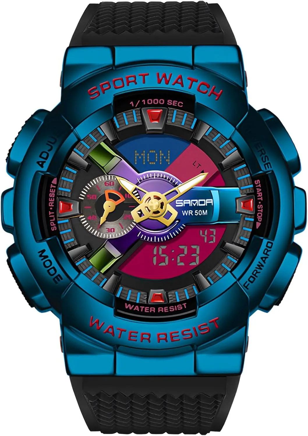 Contrast stiffen adventure Black Brilliant White Watch Raise Hand Backlight Outdoor Military Watch MASTOP Men's Watch Rainbow Color Watches Analog Digital 5ATM Waterproof High 