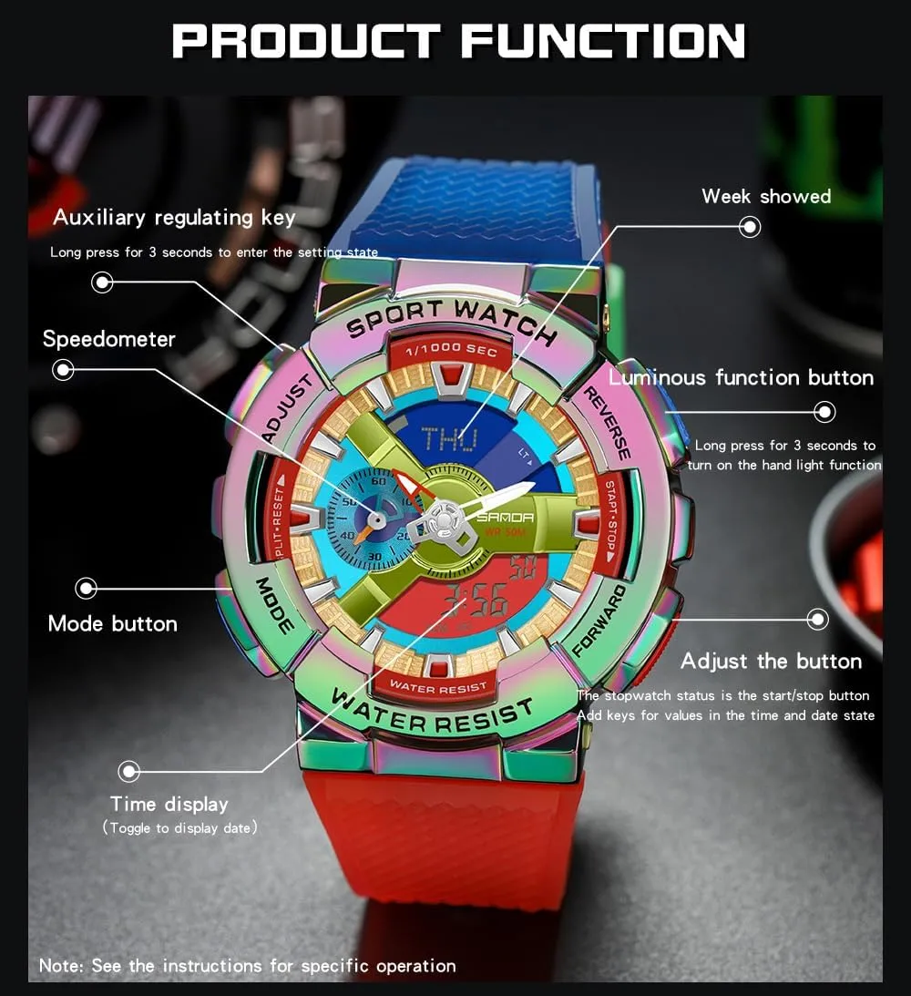 Contrast stiffen adventure Black Brilliant White Watch Raise Hand Backlight Outdoor Military Watch MASTOP Men's Watch Rainbow Color Watches Analog Digital 5ATM Waterproof High 
