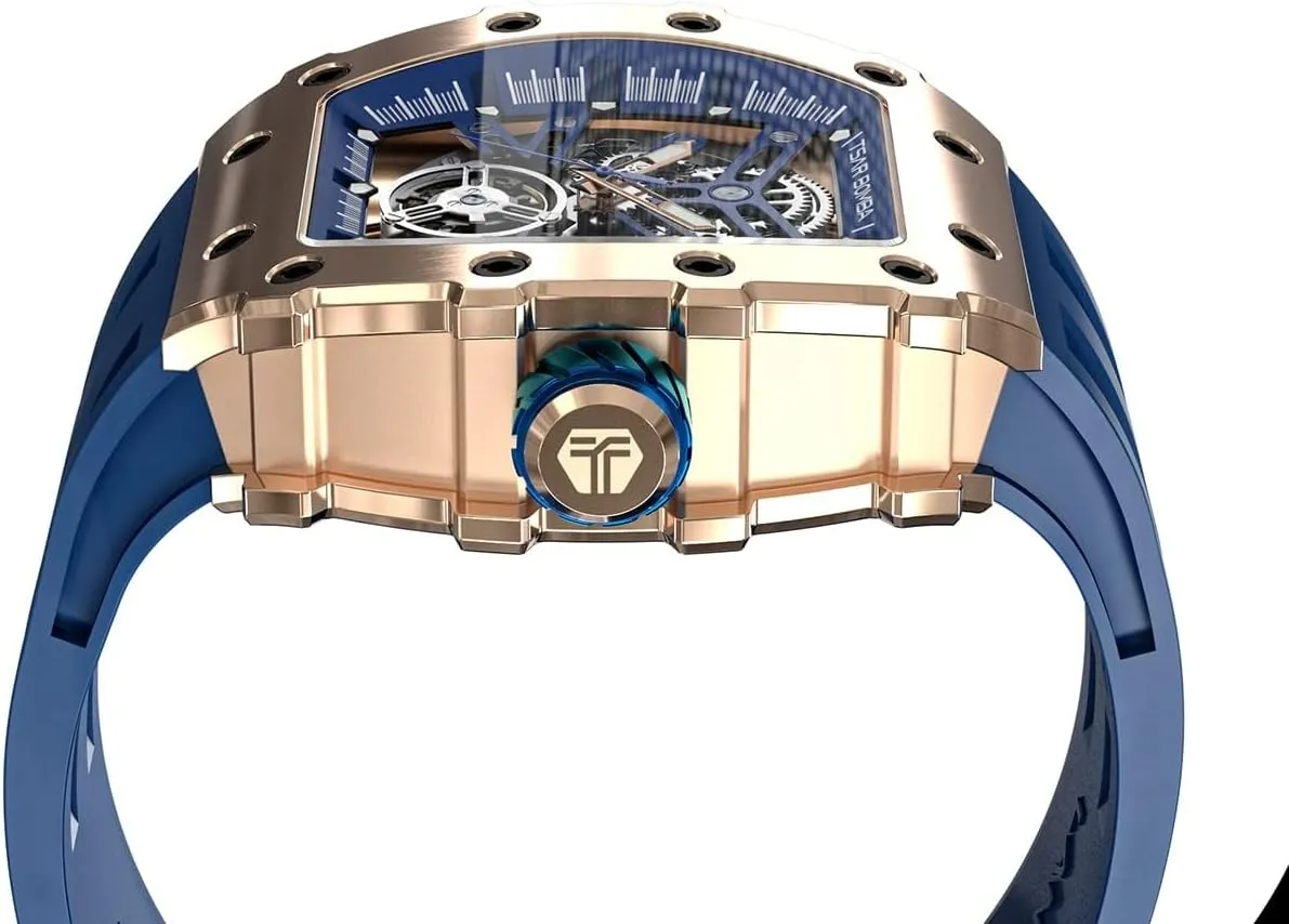 Cool Square Big Face Dial Wristwatch with Silicone Strap Band Men's Automatic Watch Tonneau Luxury Skeleton Watches for Men alumnus observe deport maser survive Mechanical 50M Waterproof Analogue Watches Mens Unique 