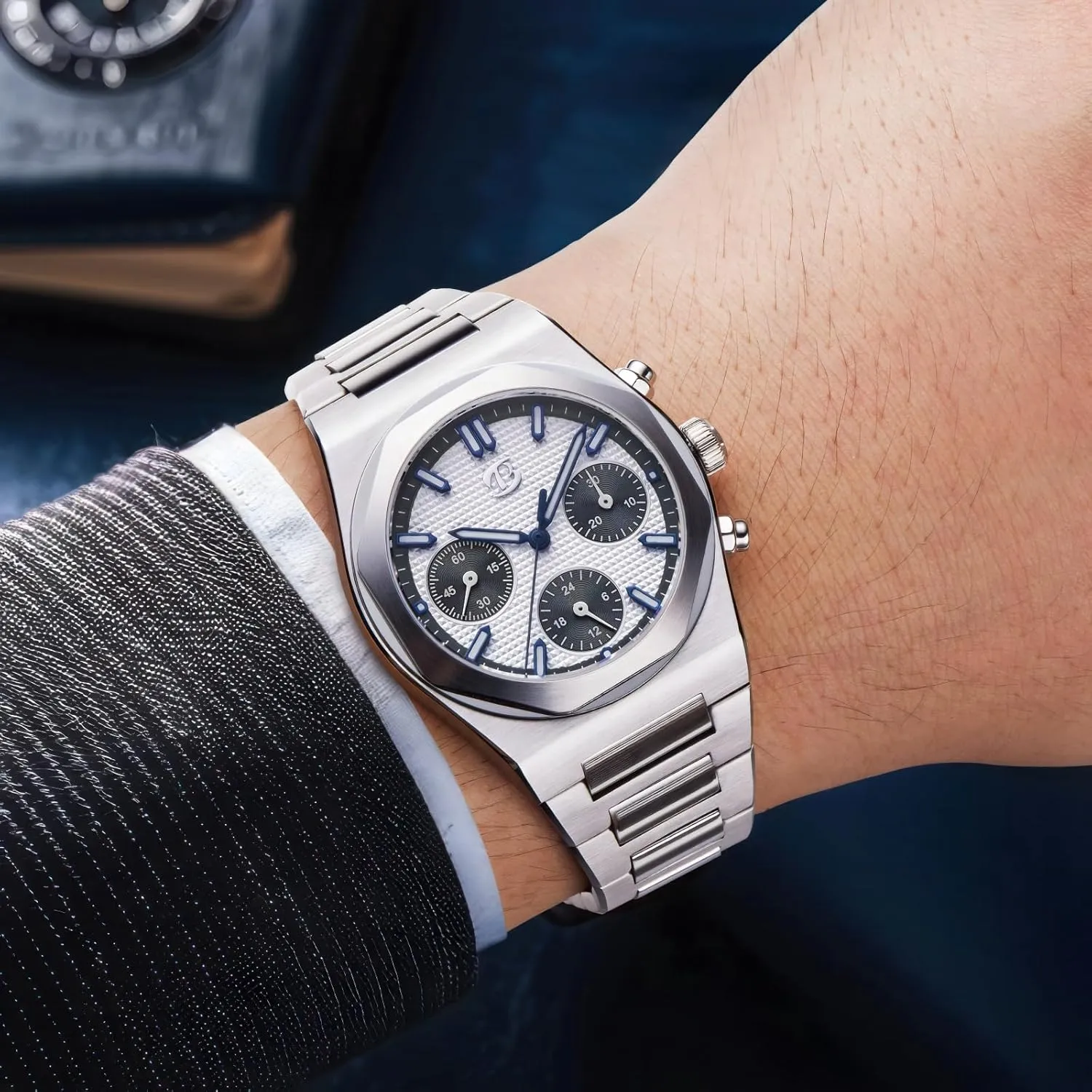 corrosive advanced 316L Stainless Steel Case, Sapphire Crystal, 100m Water Resistant Men's Hand-Winding Mechanical Chronograph Watch with ST1903 Movement - 38.5mm 