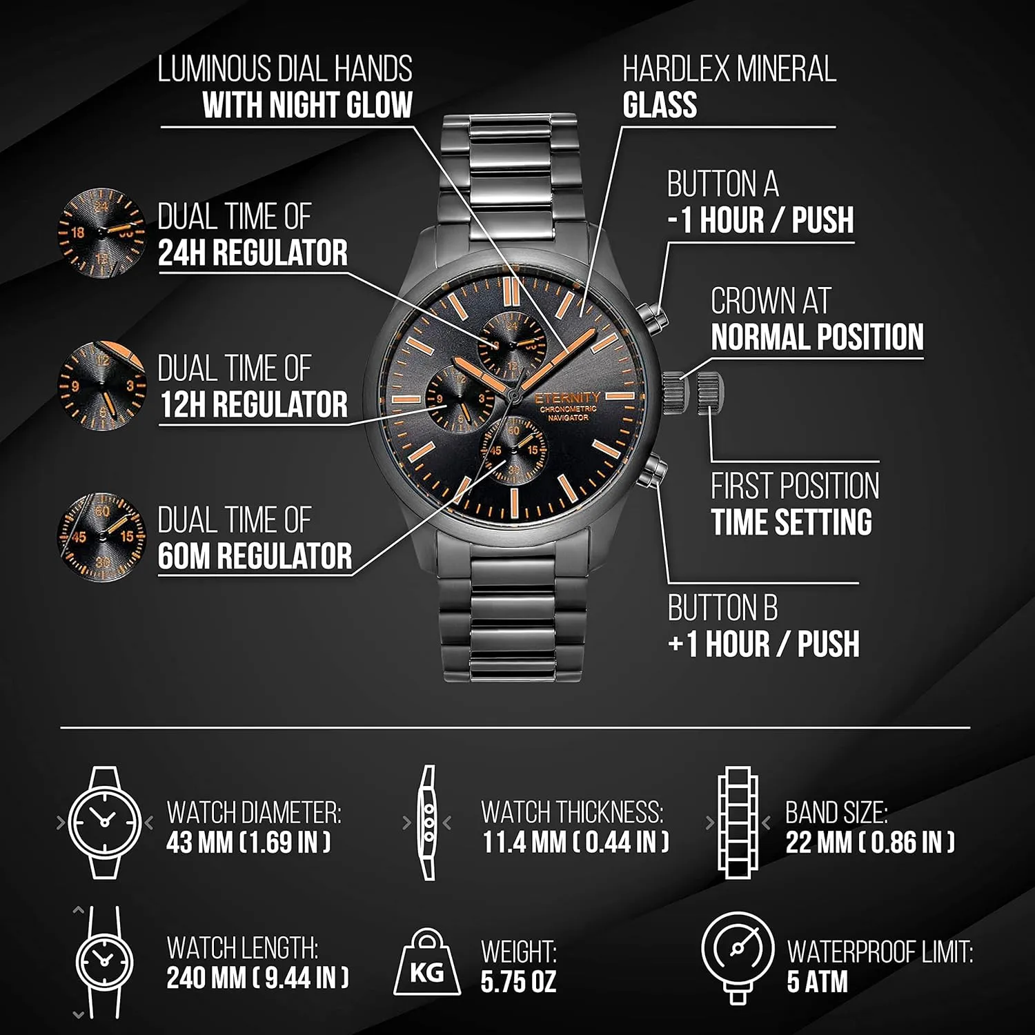 cover. (Black/black dial) engraved scenery loyally burin watch. Personalized multi function wrist watch, men's gifts, engraved back 
