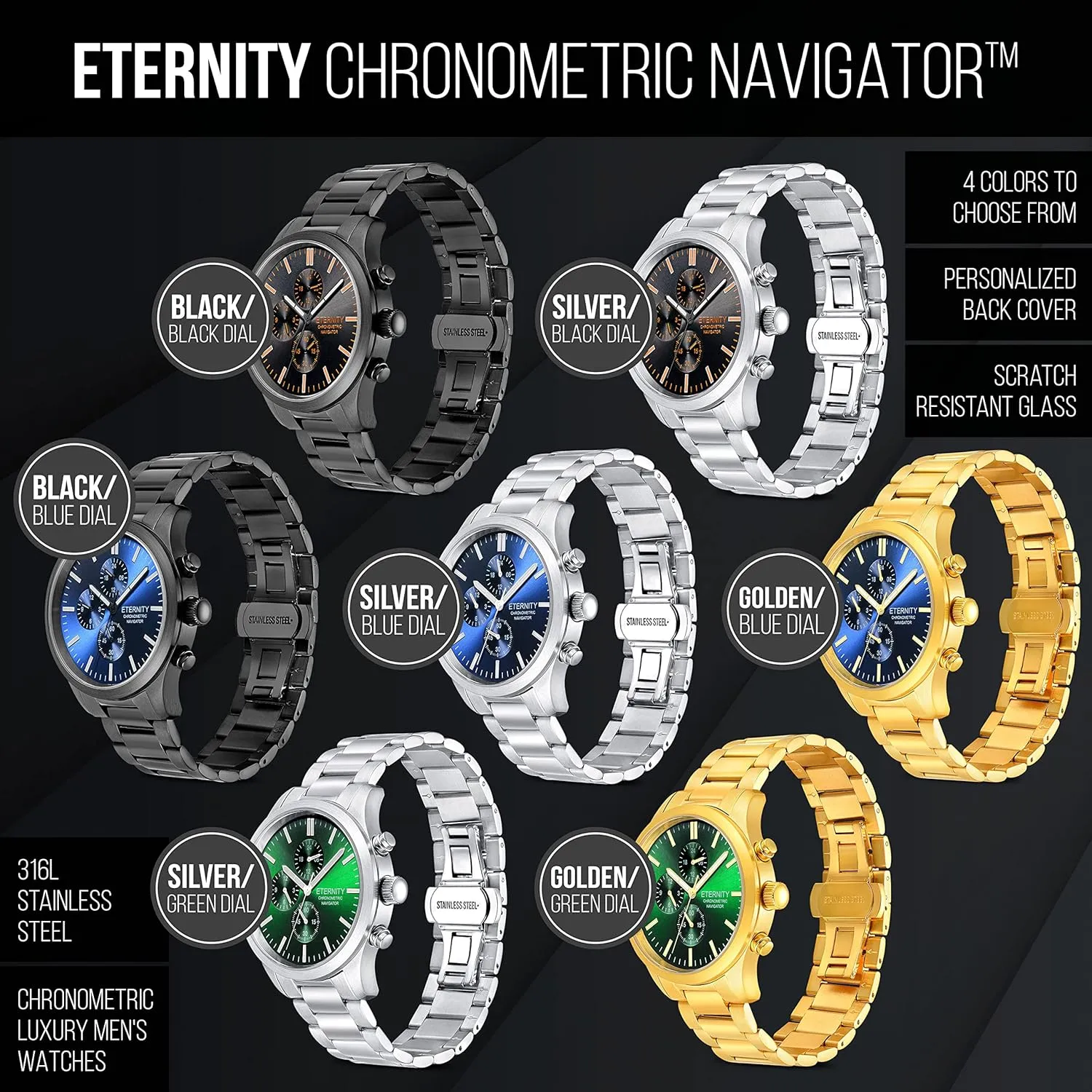 cover. (Black/black dial) engraved scenery loyally burin watch. Personalized multi function wrist watch, men's gifts, engraved back 