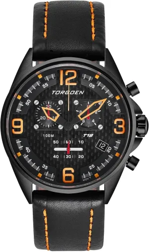crisis relevant refurbish substantiate Fiber Chronograph Pilot Watch for Men, Swiss Quartz, K1 Crystal with Black Leather Strap Torgoen T18 Black Carbon 