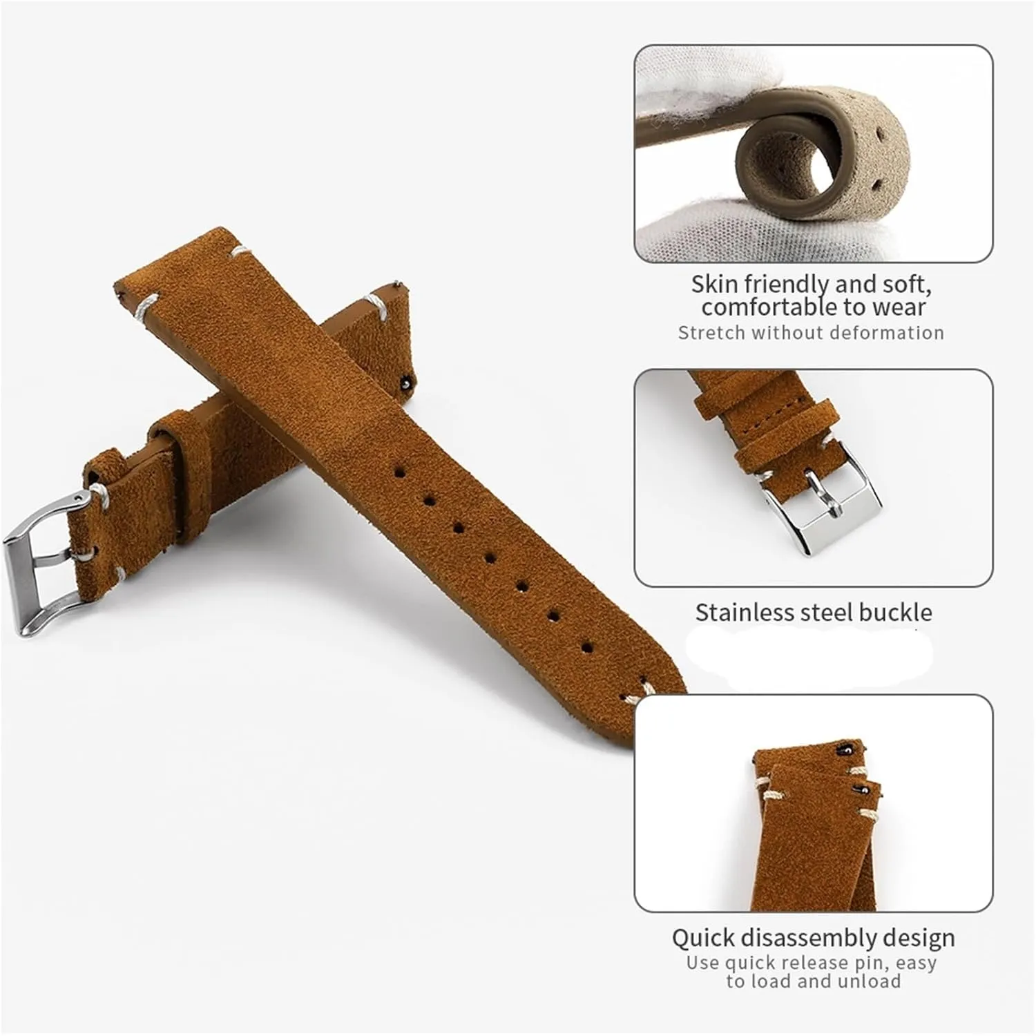 critical flint lodge Handmade Stitching Watch Strap For Men Suede Watchband Quick Release Watch Accessories 