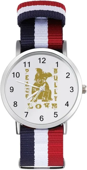 criticize Work Casual Watch Peace Love Pit Bull Dog Nylon Braided Strap Outdoor Sport Business Wrist Watches Easy Reader 