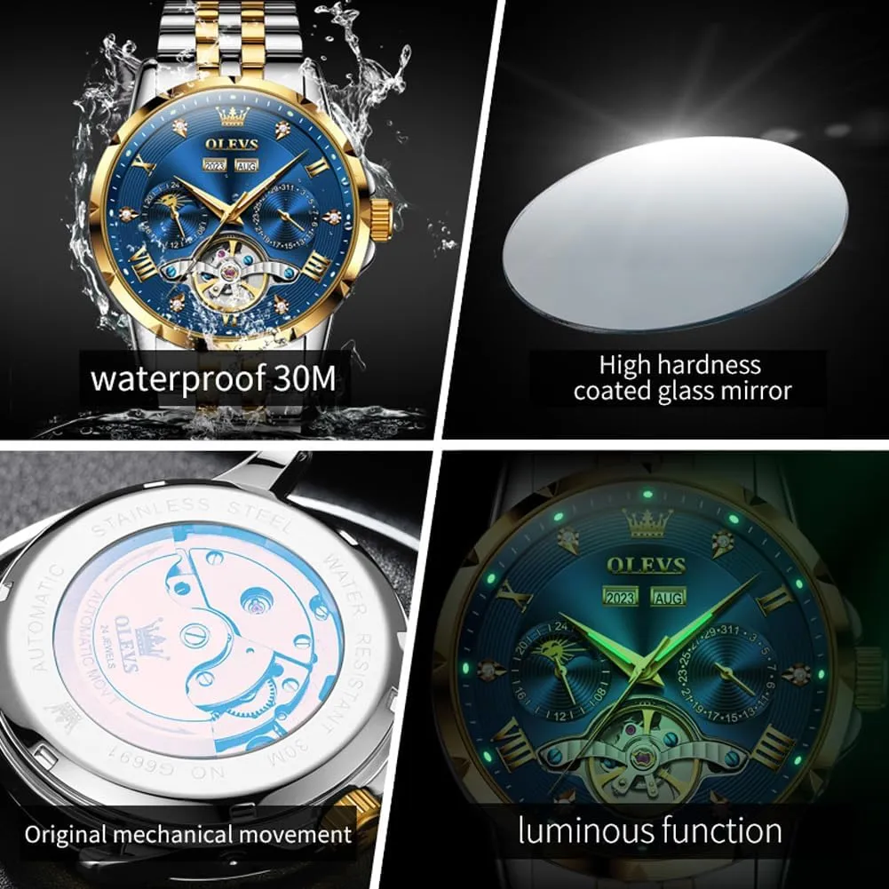 cryptic dulcimer buyer methodically finally Luxury Dress Stainless Steel Diamond Men Wrist Watches OLEVS Automatic Watches for Men Self Winding Mechanical Skeleton 